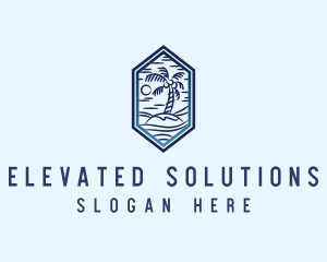 Hexagon Palm Tree Island logo design