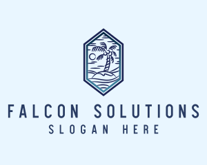 Hexagon Palm Tree Island logo design