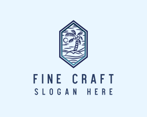 Hexagon Palm Tree Island logo design