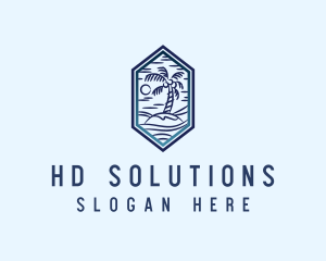 Hexagon Palm Tree Island logo design