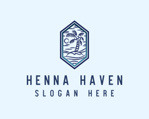 Hexagon Palm Tree Island logo design