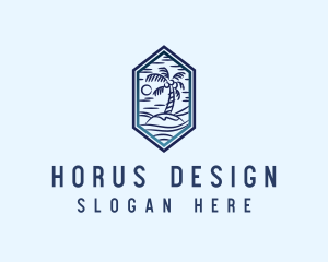 Hexagon Palm Tree Island logo design