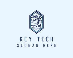 Hexagon Palm Tree Island logo design