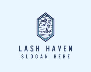 Hexagon Palm Tree Island logo design