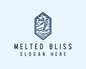 Hexagon Palm Tree Island logo design