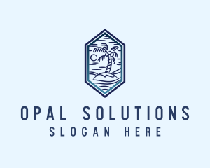 Hexagon Palm Tree Island logo design