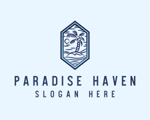 Hexagon Palm Tree Island logo design