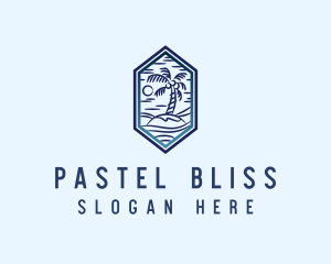 Hexagon Palm Tree Island logo design