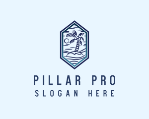 Hexagon Palm Tree Island logo design