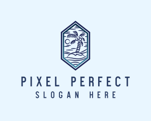 Hexagon Palm Tree Island logo design