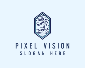 Hexagon Palm Tree Island logo design