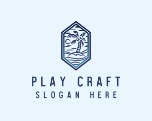 Hexagon Palm Tree Island logo design