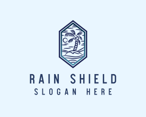 Hexagon Palm Tree Island logo design