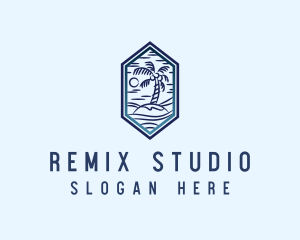 Hexagon Palm Tree Island logo design