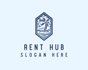 Hexagon Palm Tree Island logo design