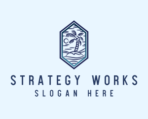 Hexagon Palm Tree Island logo design