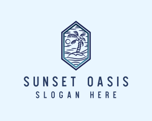 Hexagon Palm Tree Island logo design