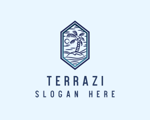 Hexagon Palm Tree Island logo design