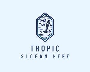 Hexagon Palm Tree Island logo design