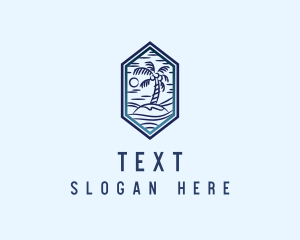 Hexagon Palm Tree Island logo design