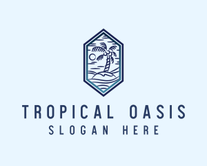 Island - Hexagon Palm Tree Island logo design