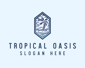 Hexagon Palm Tree Island logo design