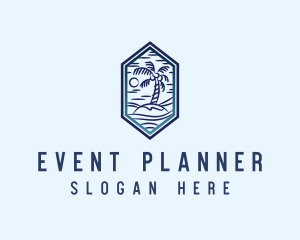 Blue - Hexagon Palm Tree Island logo design