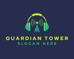 Headphones Radio Tower logo design