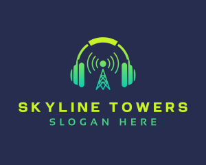 Headphones Radio Tower logo design