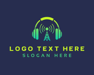 Podcast - Headphones Radio Tower logo design