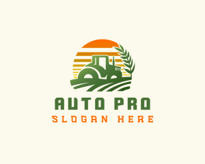 Tractor Wheat Field Agriculture Logo