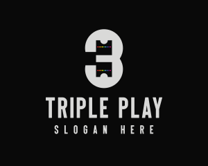Three - Pixel Tech Number 3 logo design