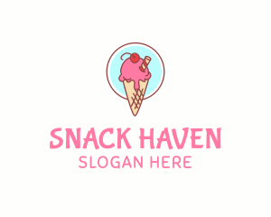 Cherry Ice Cream Cone logo design