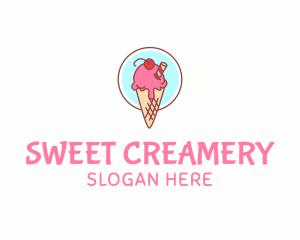 Cherry Ice Cream Cone logo design