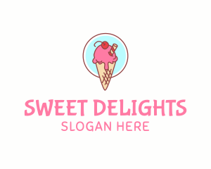 Cherry Ice Cream Cone logo design