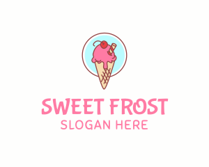 Cherry Ice Cream Cone logo design