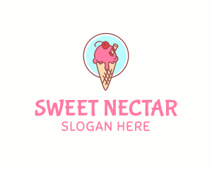 Cherry Ice Cream Cone logo design