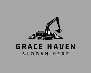 Black Excavator Construction Logo