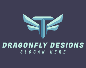 Dragonfly - Metallic Wing Letter T logo design