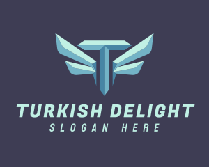 Metallic Wing Letter T logo design