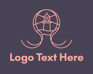 Coastal - Pink Octopus Lighthouse logo design