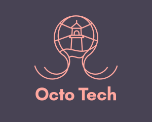 Pink Octopus Lighthouse logo design