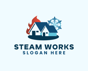 House Snowflake Flame logo design