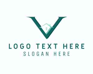 Property Developer - Roof Keyhole Letter V logo design