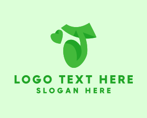 Green Plant Heart Letter J logo design
