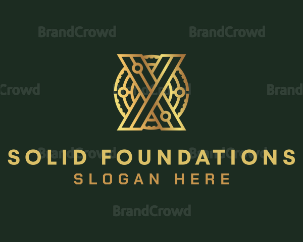 Gold Digital Crypto Letter X Logo