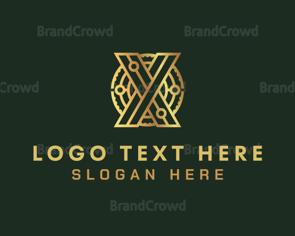 Gold Digital Crypto Letter X Logo