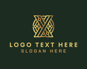 Financial - Gold Digital Crypto Letter X logo design