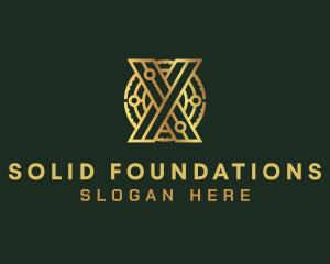 Gold Digital Crypto Letter X Logo