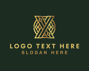 Gold Digital Crypto Letter X logo design